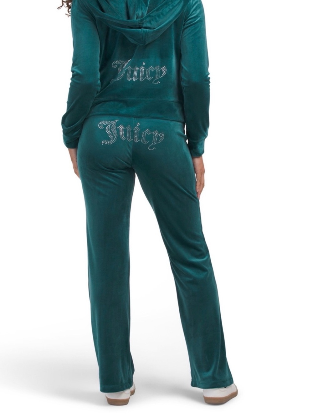 Juicy Couture Teal Velour Hoodie Jacket and Pants with Rhinestone 'Juicy' back